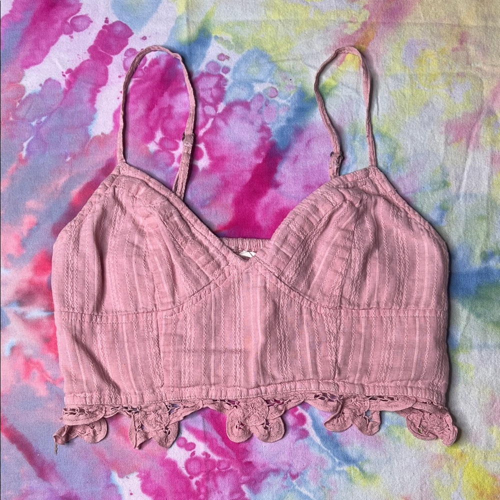 ✨ 💕 Free People Pink Lace Trim Boho Crop Top | Feminine Romantic Festival Style